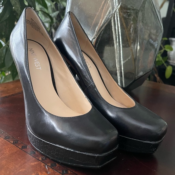 Nine West Black Black Leather Snake Print High Heels Women’s US 5 - Picture 3 of 5